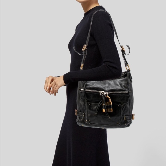 Chloé Black Leather Paddington Padlock Shoulder Bag Tote Vintage Y2K - Picture 3 of 16
